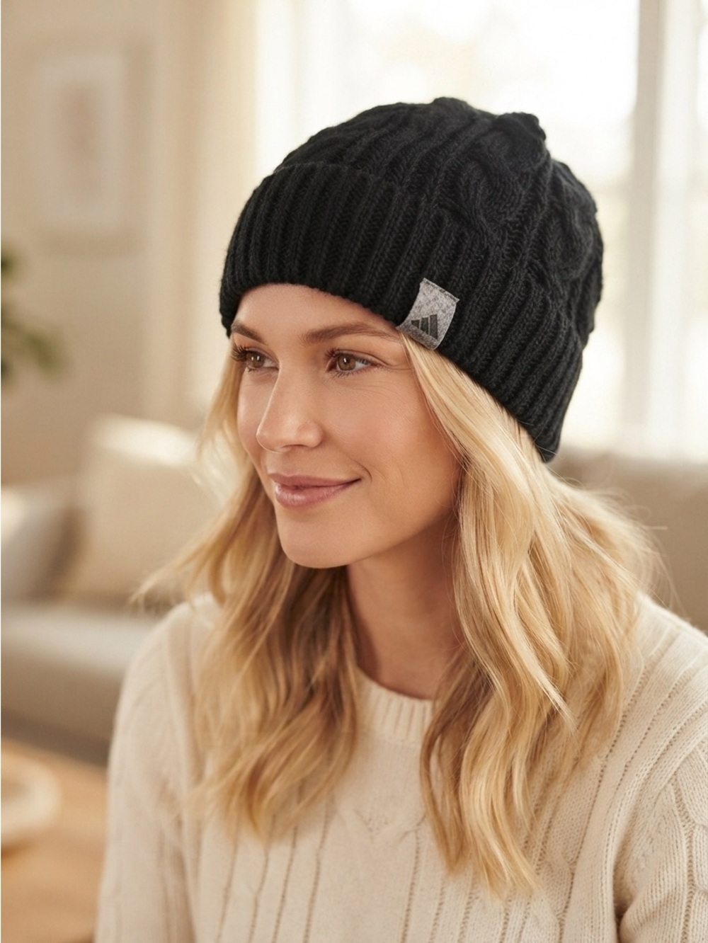 adidas Black Cable Knit Slouch Beanie - unisex
